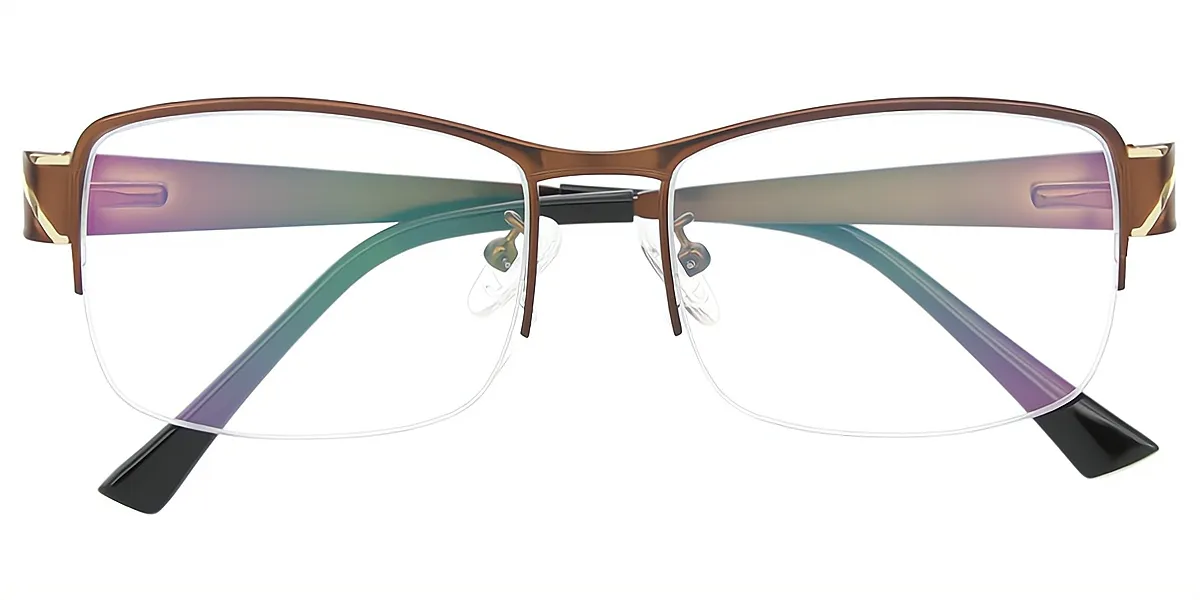 Brown Rectangle Detailed Metal Eyeglasses