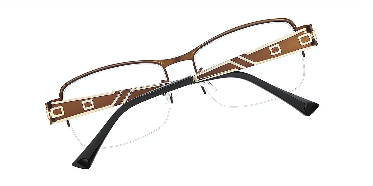 Brown Rectangle Detailed Metal Eyeglasses