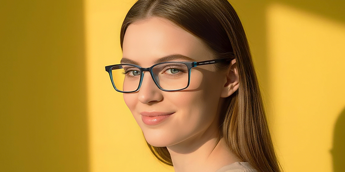 Blue Rectangle Simple Mixed Materials Eyeglasses