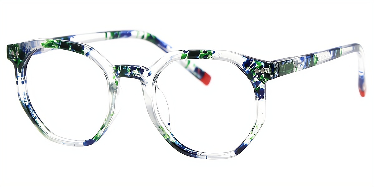 Green Floral Geometric Fancy Keyhole Bridge TR90 Eyeglasses