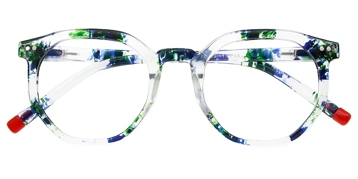 Green Floral Geometric Fancy Keyhole Bridge TR90 Eyeglasses