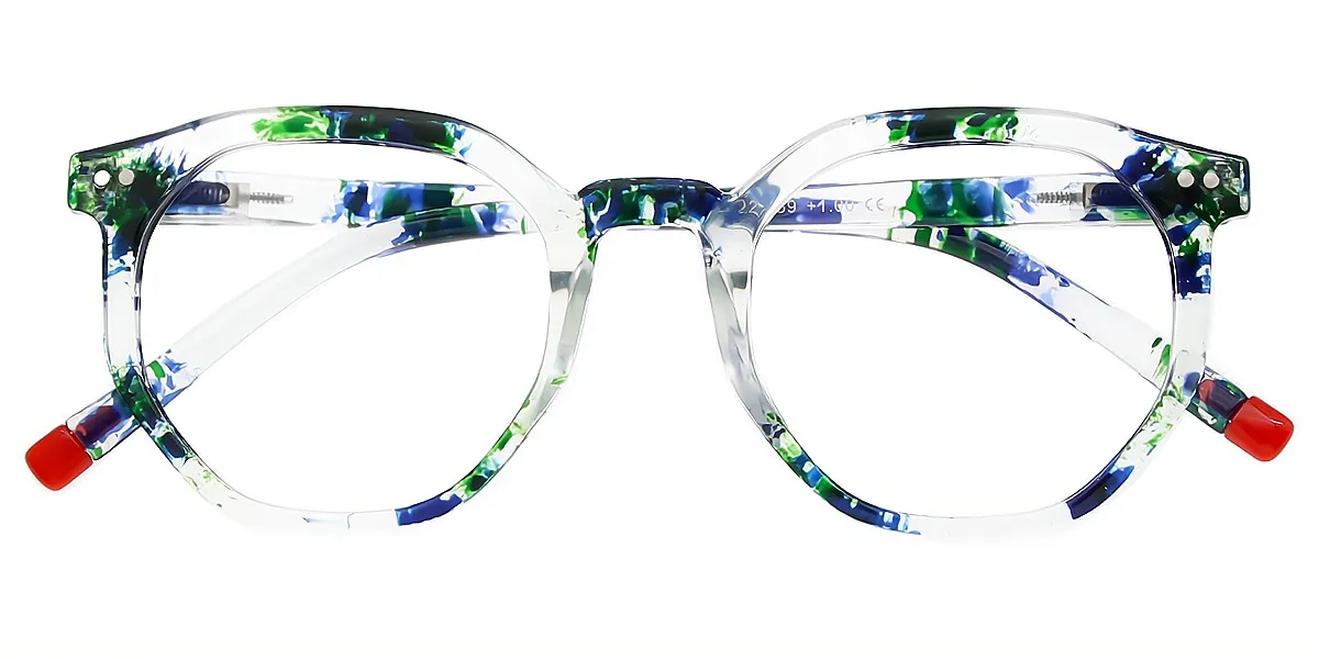 Green Floral Geometric Fancy Keyhole Bridge TR90 Eyeglasses