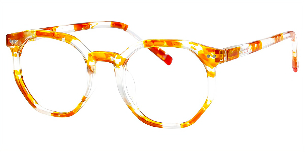 Orange Floral Geometric Fancy Keyhole Bridge TR90 Eyeglasses
