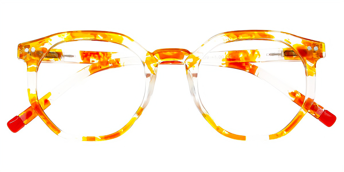 Orange Floral Geometric Fancy Keyhole Bridge TR90 Eyeglasses