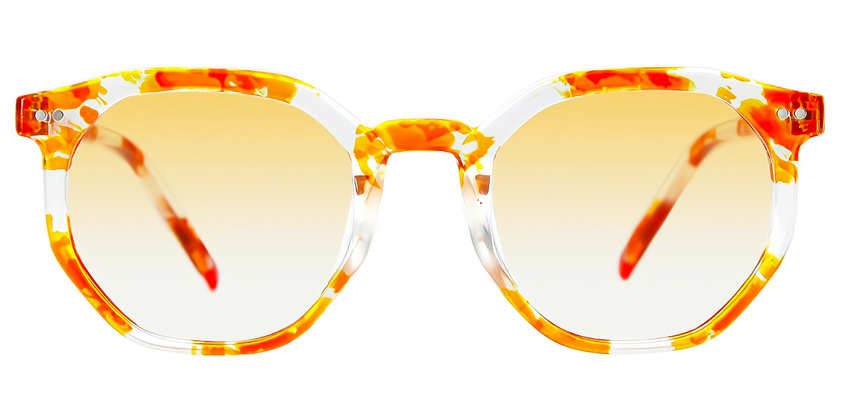 Orange Floral Geometric Fancy Keyhole Bridge TR90 Eyeglasses