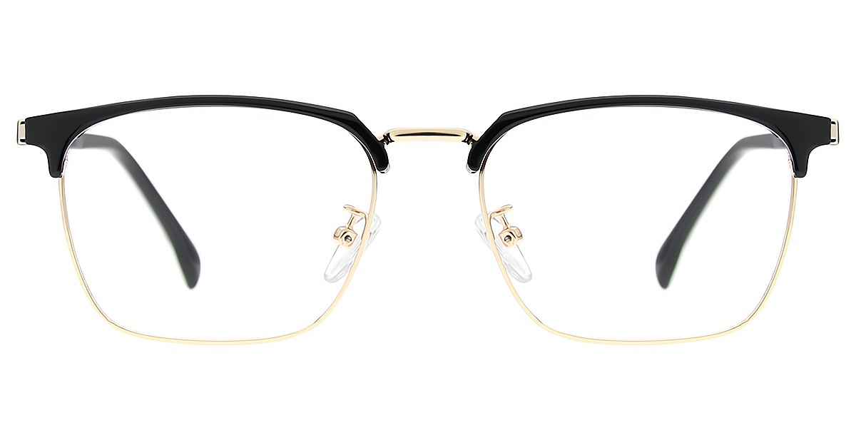 Black Golden Rectangle Classic Mixed Materials Eyeglasses