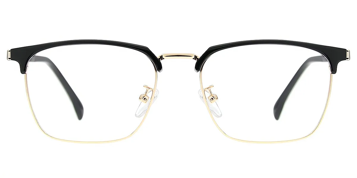 Black Golden Rectangle Classic Mixed Materials Eyeglasses