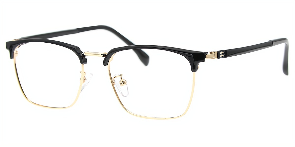 Black Golden Rectangle Classic Mixed Materials Eyeglasses