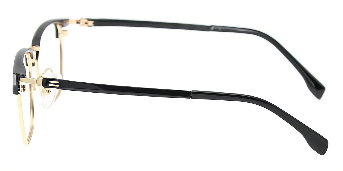 Black Golden Rectangle Classic Mixed Materials Eyeglasses