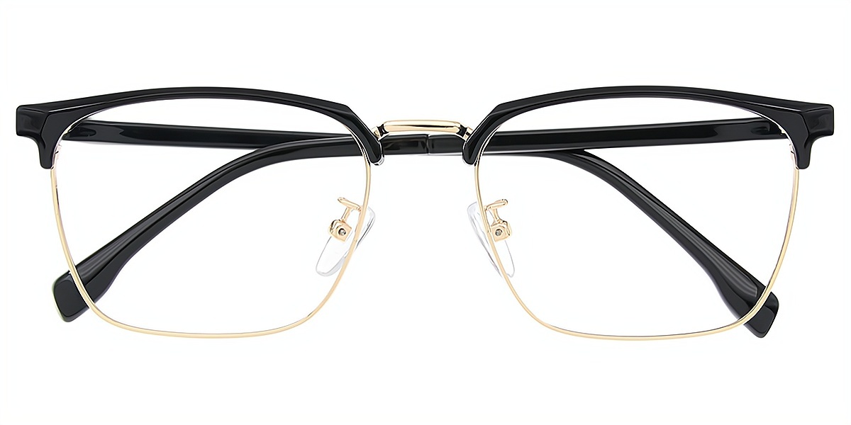 Black Golden Rectangle Classic Mixed Materials Eyeglasses