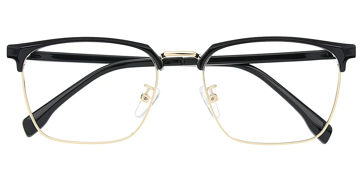 Black Golden Rectangle Classic Mixed Materials Eyeglasses