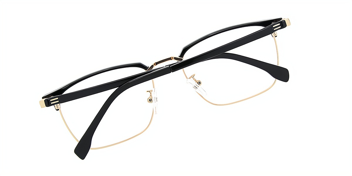 Black Golden Rectangle Classic Mixed Materials Eyeglasses