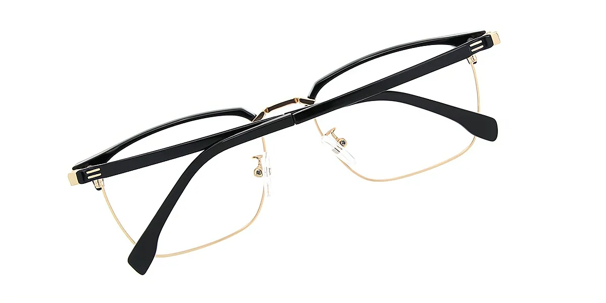 Black Golden Rectangle Classic Mixed Materials Eyeglasses