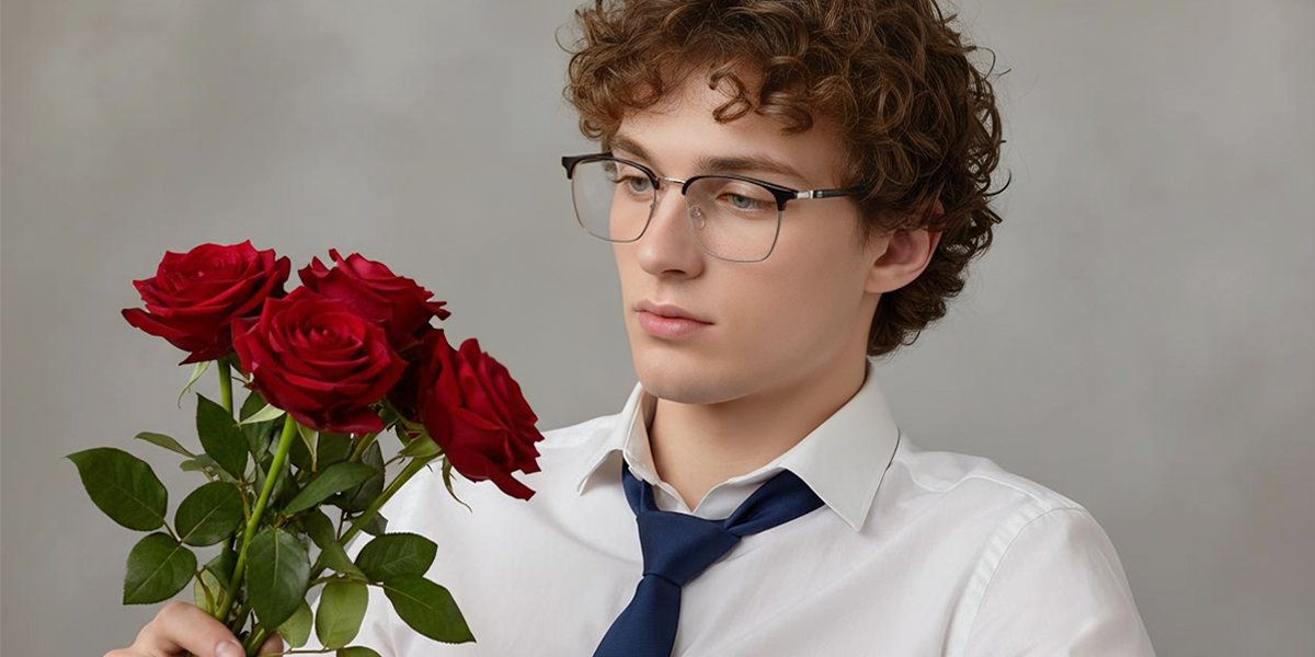 Black Silver Browline Classic Mixed Materials Eyeglasses