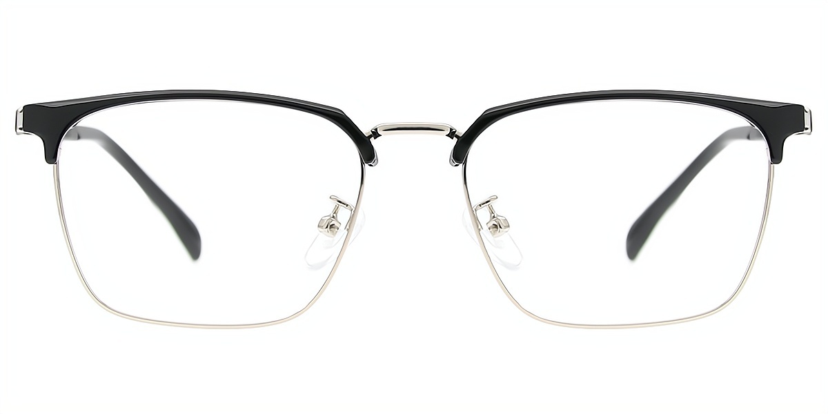 Black Silver Rectangle Classic Mixed Materials Eyeglasses