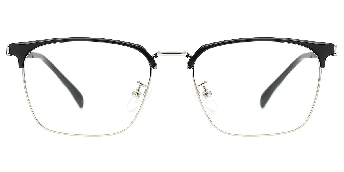 Black Silver Rectangle Classic Mixed Materials Eyeglasses