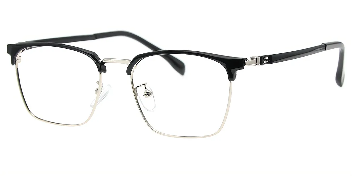Black Silver Rectangle Classic Mixed Materials Eyeglasses