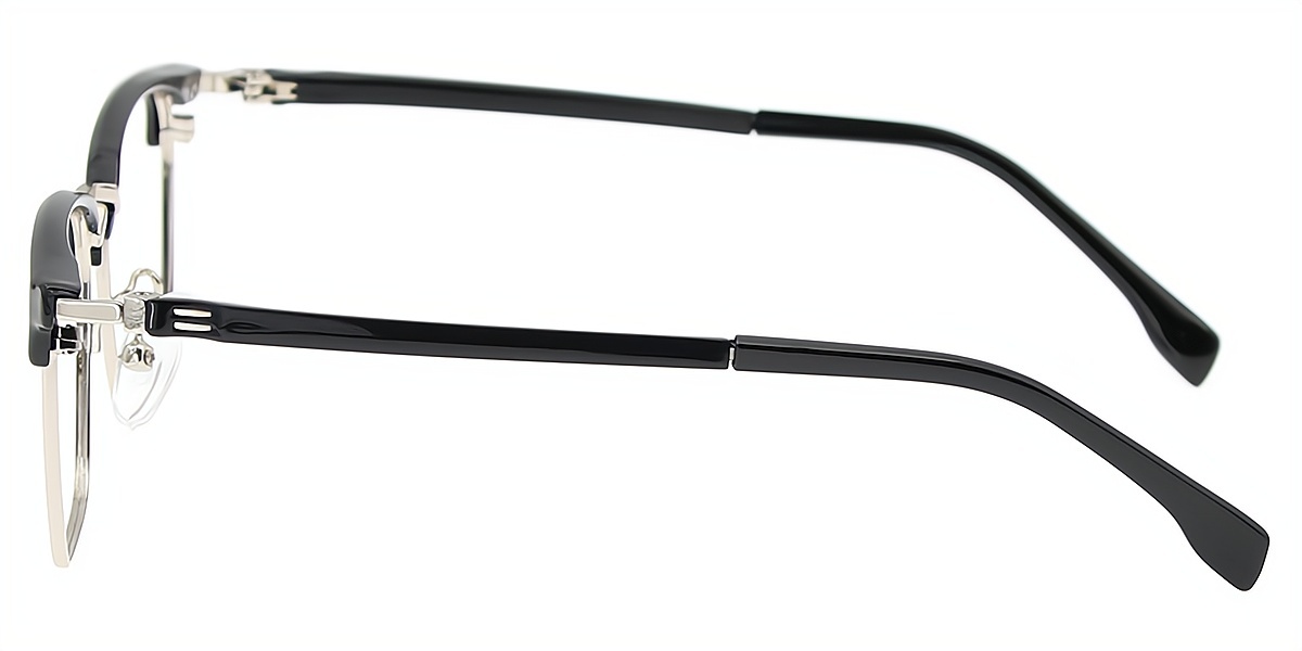 Black Silver Rectangle Classic Mixed Materials Eyeglasses