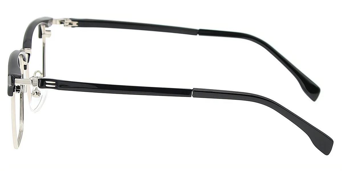 Black Silver Rectangle Classic Mixed Materials Eyeglasses