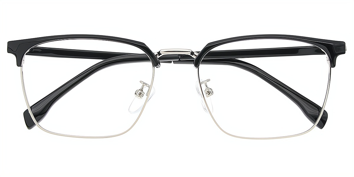 Black Silver Rectangle Classic Mixed Materials Eyeglasses