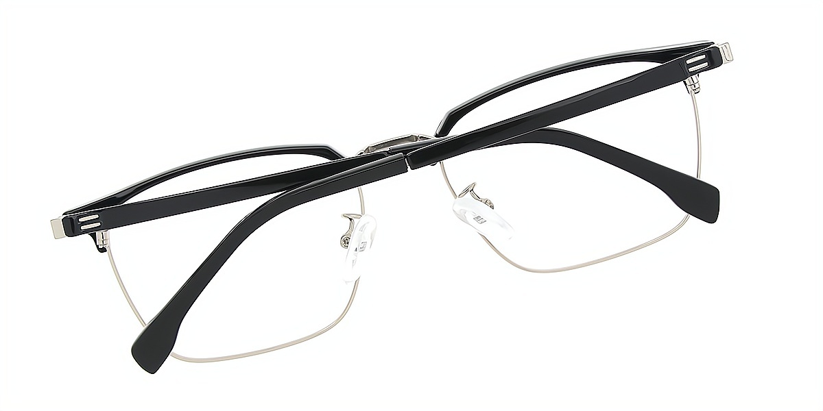 Black Silver Rectangle Classic Mixed Materials Eyeglasses