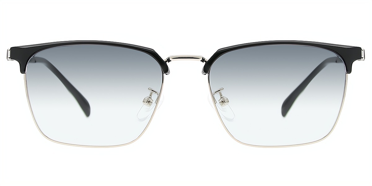 Black Silver Rectangle Classic Mixed Materials Eyeglasses