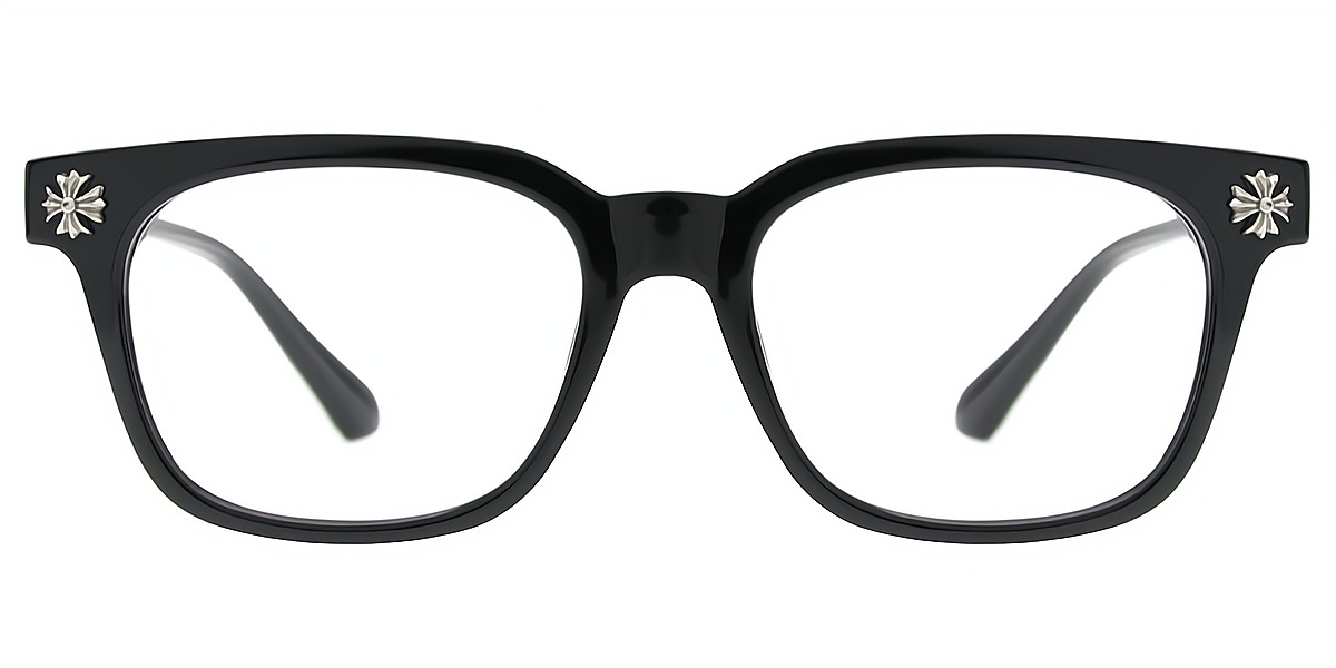 Black Silver Rectangle Classic Plastic Eyeglasses