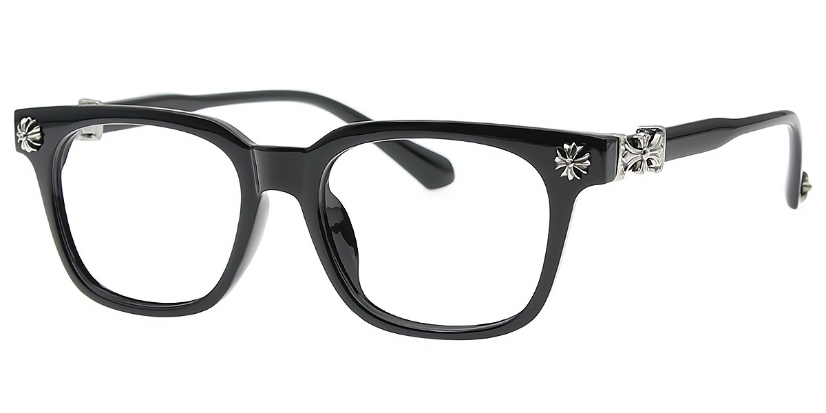 Black Silver Rectangle Classic Plastic Eyeglasses
