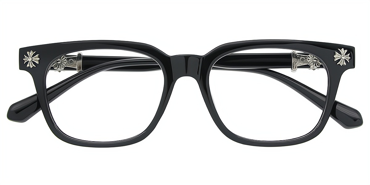 Black Silver Rectangle Classic Plastic Eyeglasses