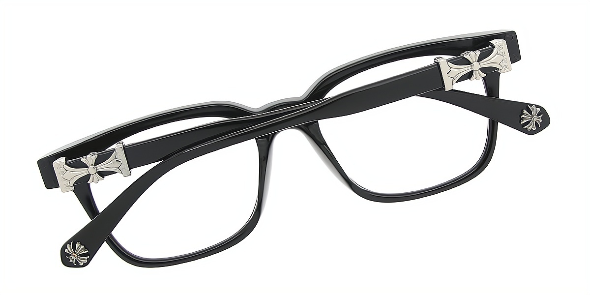 Black Silver Rectangle Classic Plastic Eyeglasses