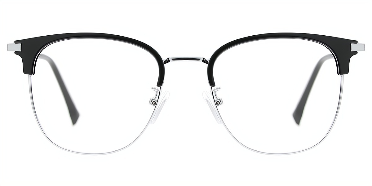 Black Silver Oval Classic Mixed Materials Eyeglasses