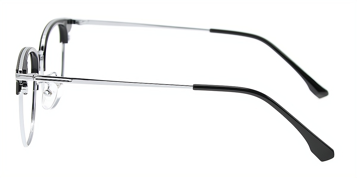 Black Silver Oval Classic Mixed Materials Eyeglasses