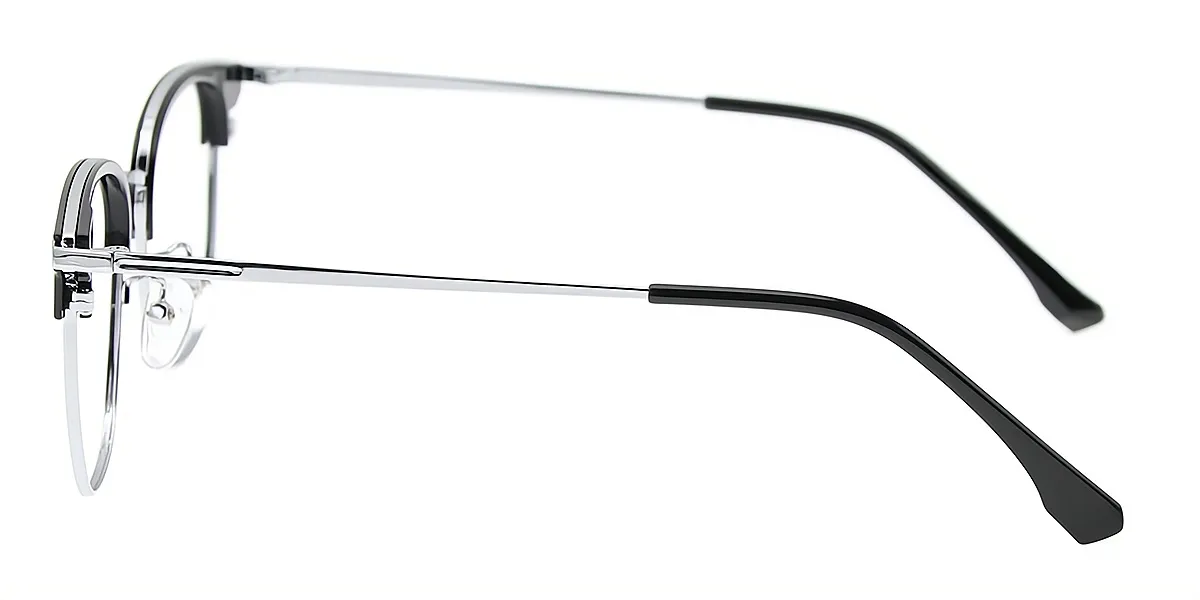 Black Silver Oval Classic Mixed Materials Eyeglasses