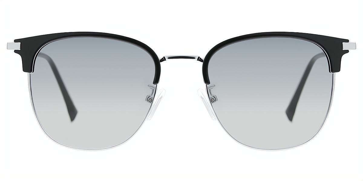 Black Silver Oval Classic Mixed Materials Eyeglasses