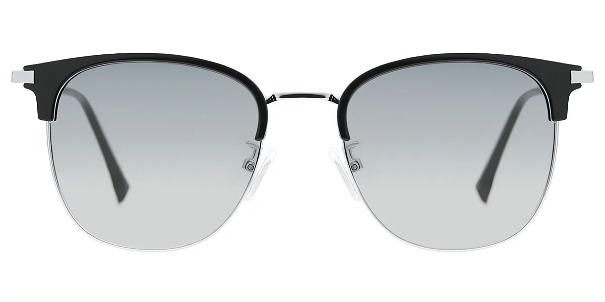 Black Silver Oval Classic Mixed Materials Eyeglasses