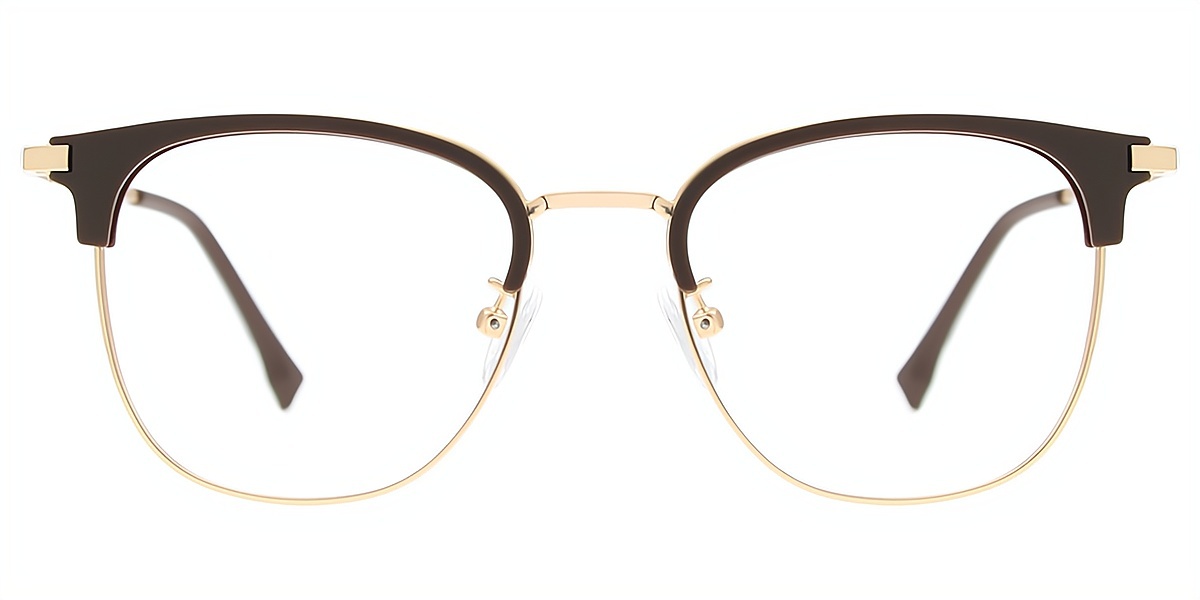 Brown Golden Browline Classic Mixed Materials Eyeglasses
