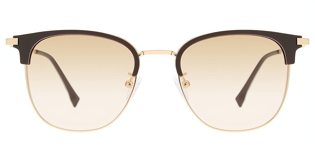 Brown Golden Browline Classic Mixed Materials Eyeglasses