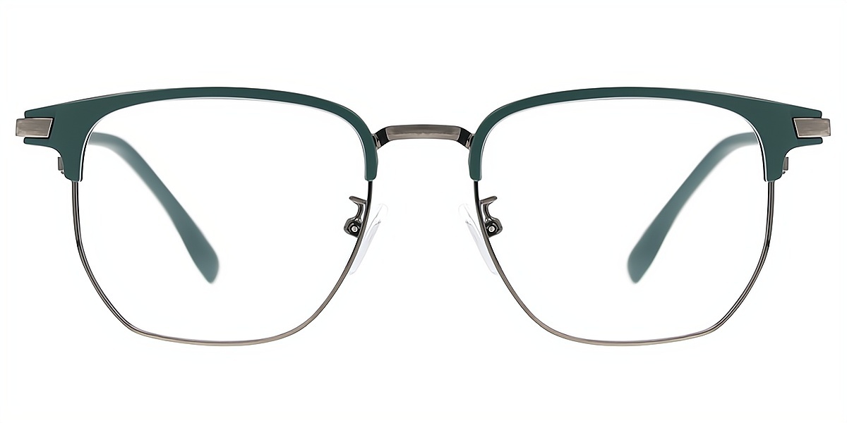 Green Silver Rectangle Simple Mixed Materials Eyeglasses