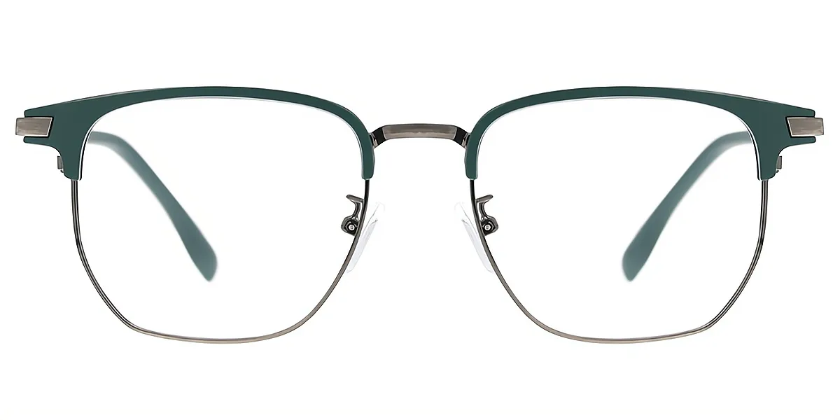 Green Silver Rectangle Simple Mixed Materials Eyeglasses