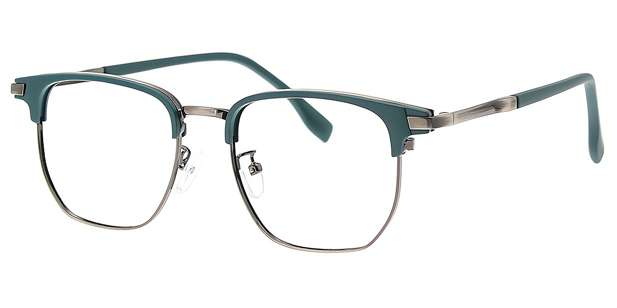 Green Silver Rectangle Simple Mixed Materials Eyeglasses