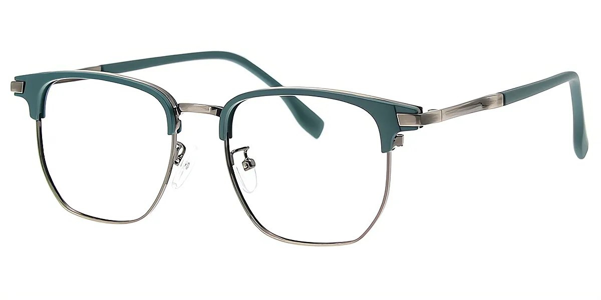 Green Silver Rectangle Simple Mixed Materials Eyeglasses