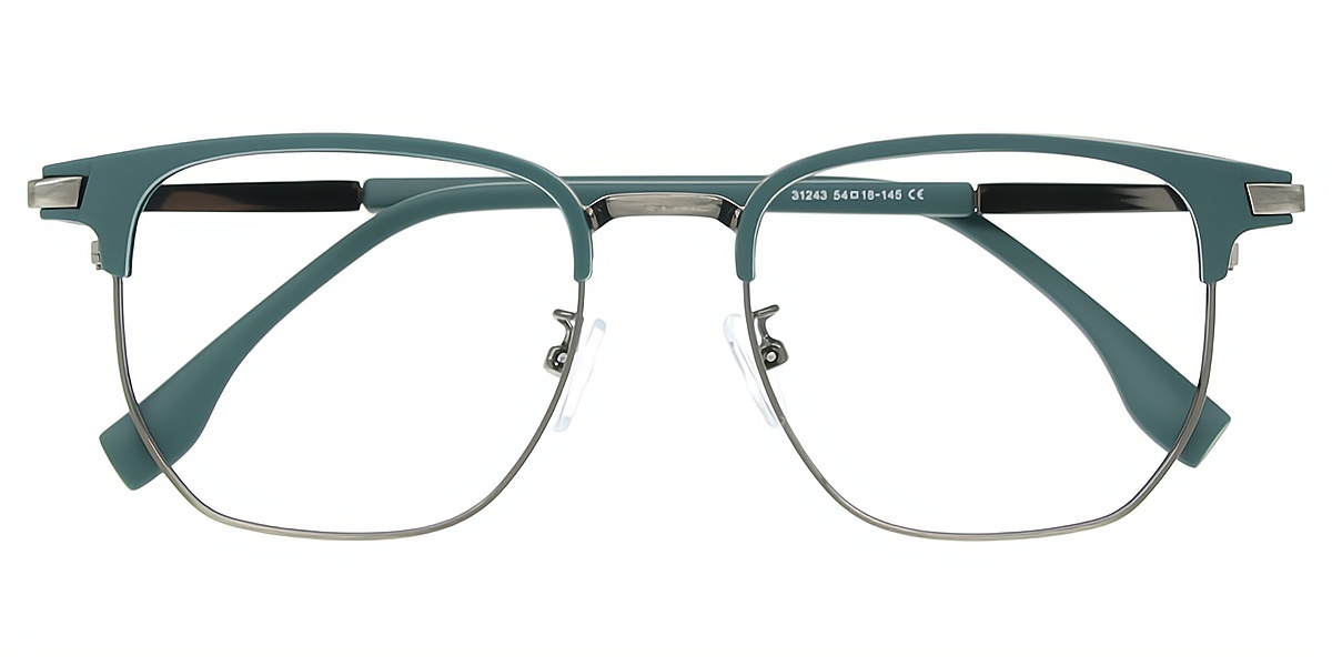 Green Silver Rectangle Simple Mixed Materials Eyeglasses