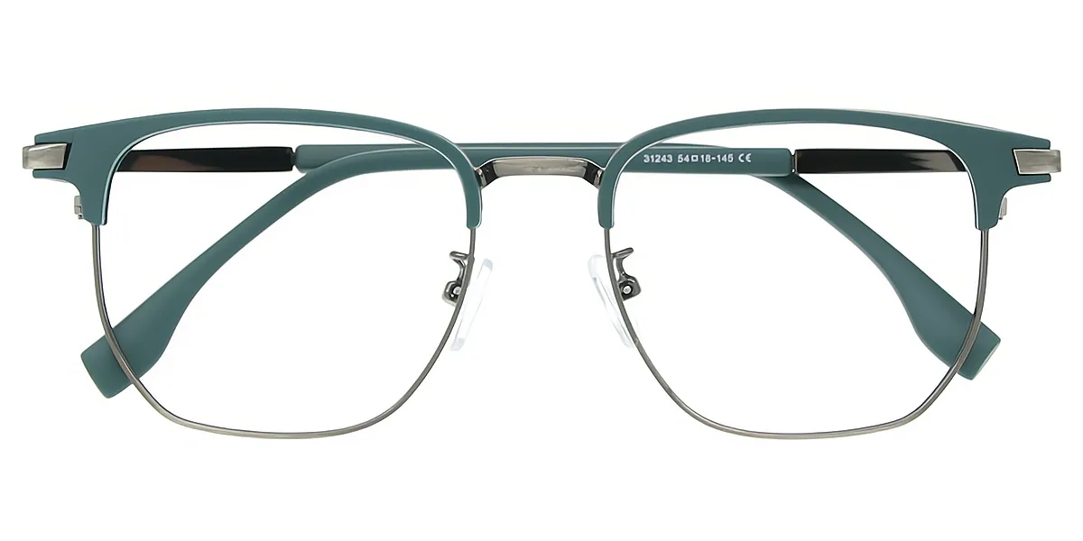 Green Silver Rectangle Simple Mixed Materials Eyeglasses