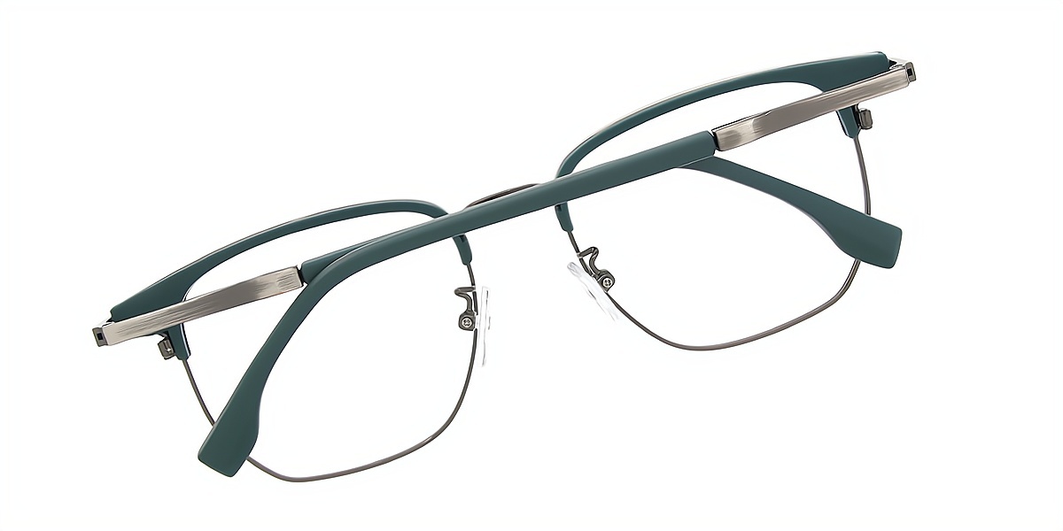 Green Silver Rectangle Simple Mixed Materials Eyeglasses