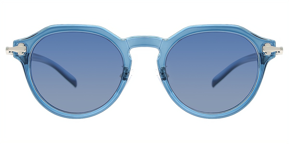 Blue Geometric Geek-Chic Mixed Materials Eyeglasses