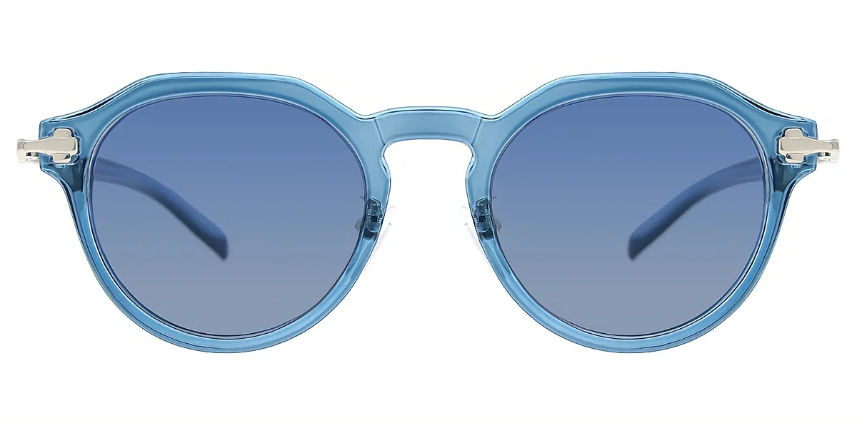 Blue Geometric Geek-Chic Mixed Materials Eyeglasses