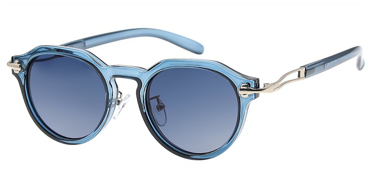 Blue Geometric Geek-Chic Mixed Materials Eyeglasses