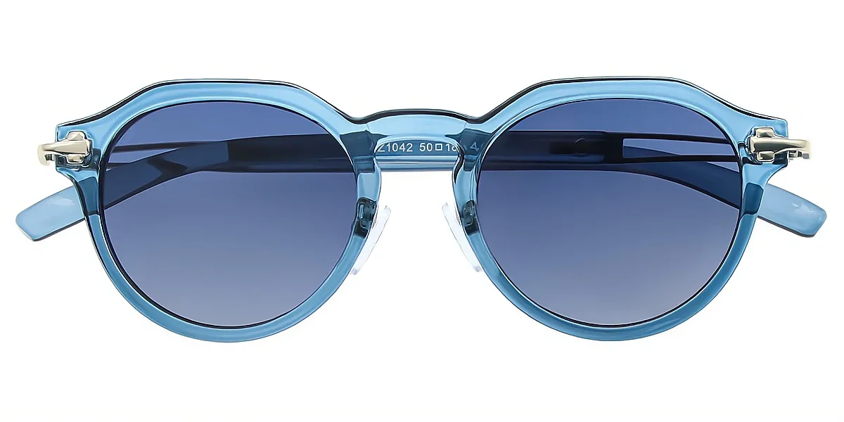 Blue Geometric Geek-Chic Mixed Materials Eyeglasses