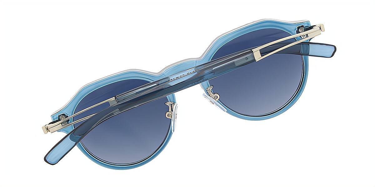 Blue Geometric Geek-Chic Mixed Materials Eyeglasses