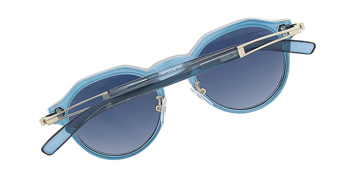Blue Geometric Geek-Chic Mixed Materials Eyeglasses
